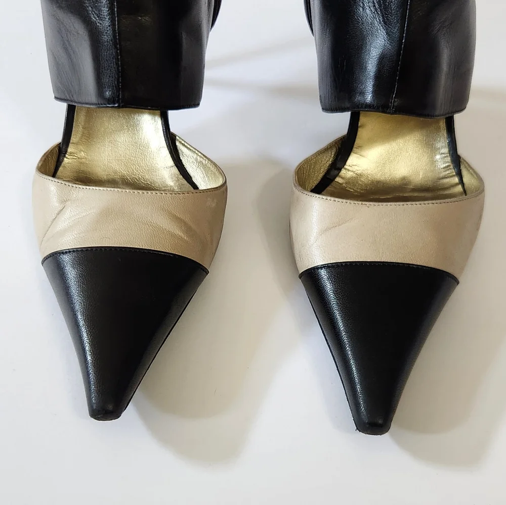 CHANEL Black and Cream‎ Heeled Boots
